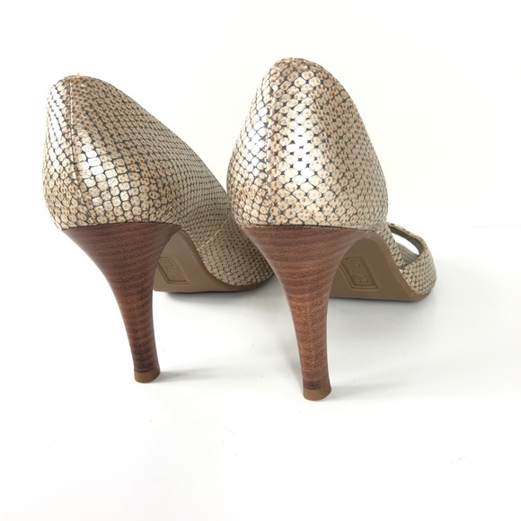 Metallic Leather Snakeskin d’Orsay Peep Toe Pumps - Picture 11 of 13